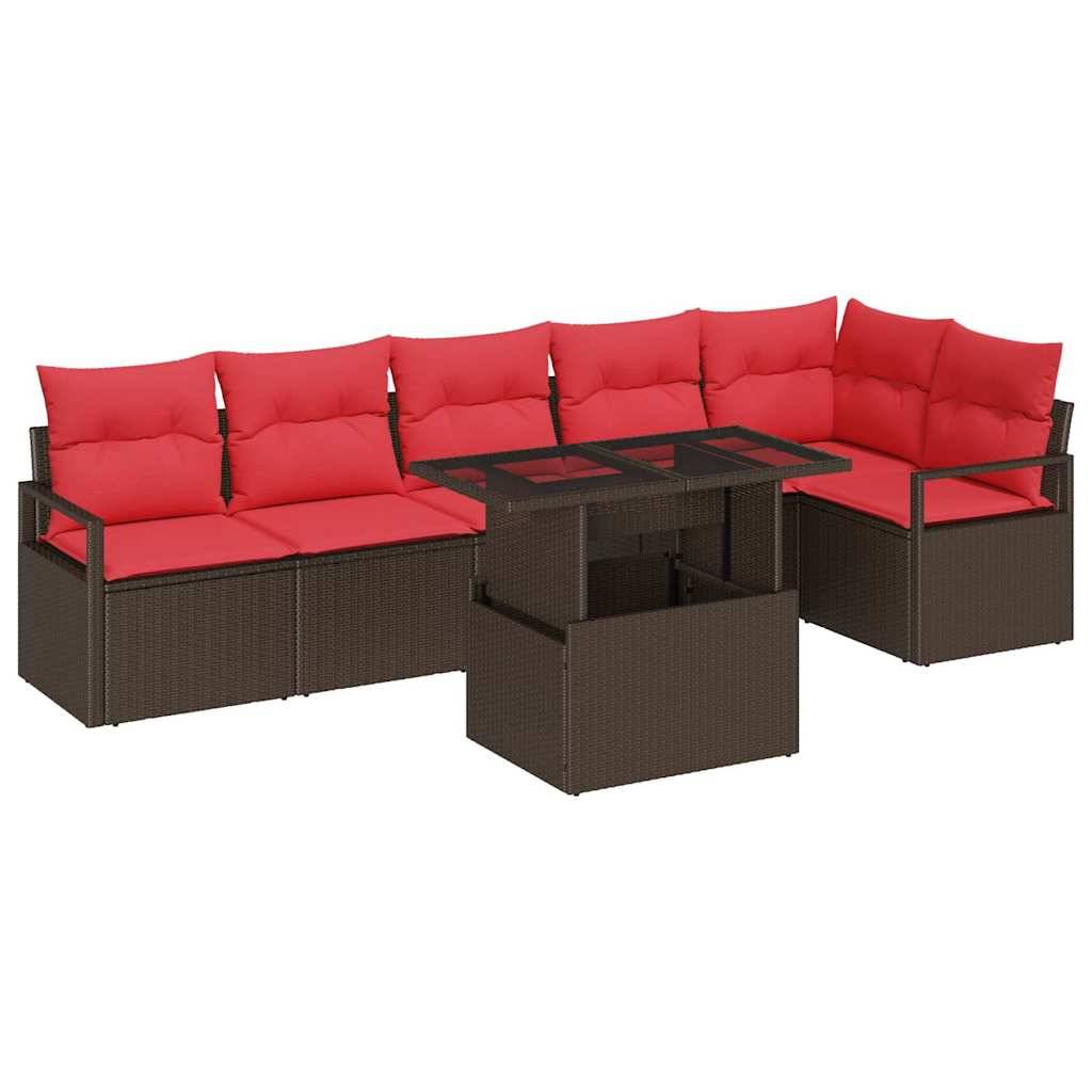 vidaXL Gartensofa-set mit Kissen mit Speicher 7 pcs Braun Poly Rattan
