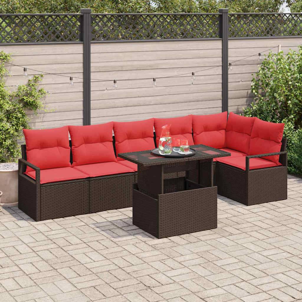 vidaXL Gartensofa-set mit Kissen mit Speicher 7 pcs Braun Poly Rattan