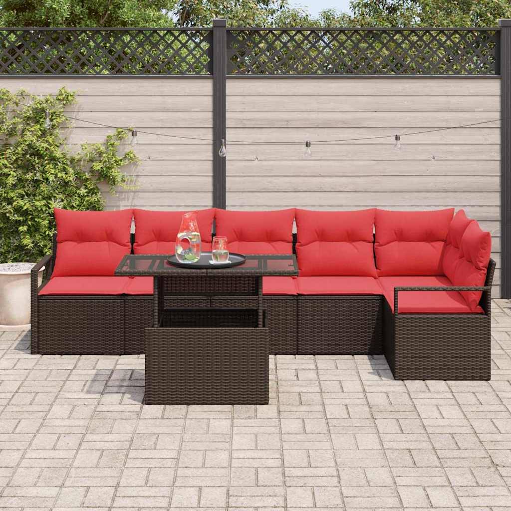 vidaXL Gartensofa-set mit Kissen mit Speicher 7 pcs Braun Poly Rattan