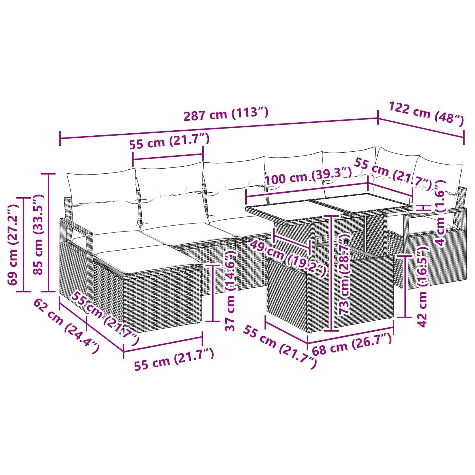 vidaXL Garten-Sofa-Set mit Speicher 8 pcs Braun Poly Rattan