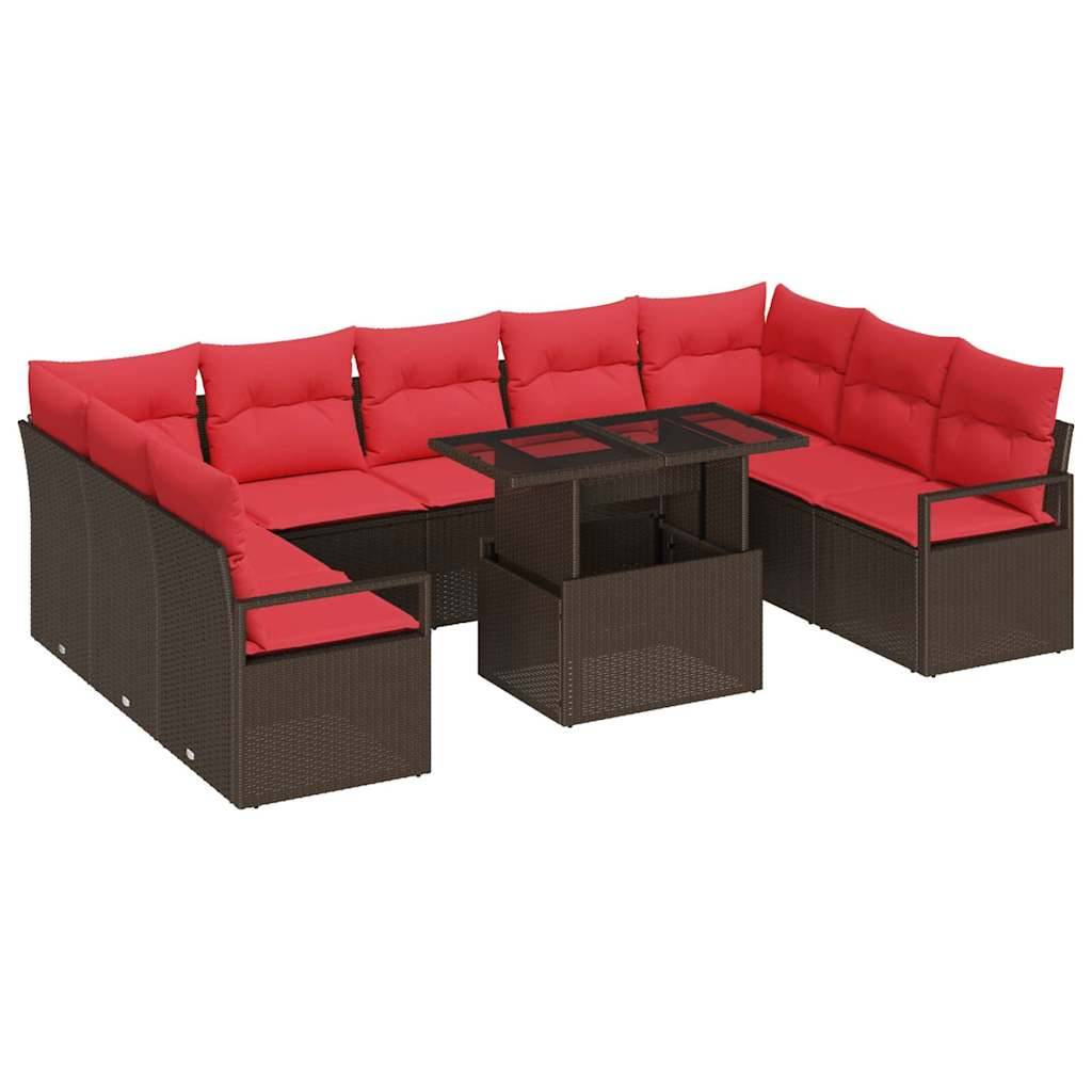 vidaXL Gartensofa-set mit Kissen mit Speicher 10 pcs Braun Poly Rattan