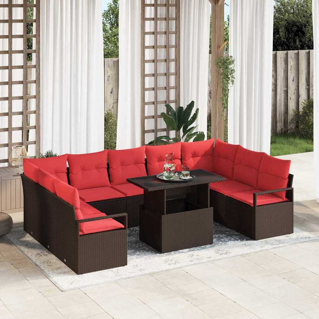 vidaXL Gartensofa-set mit Kissen mit Speicher 10 pcs Braun Poly Rattan