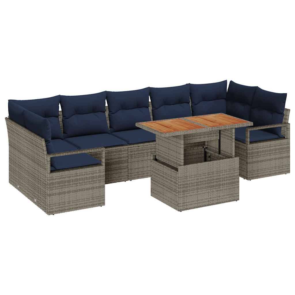 vidaXL Garten-Sofa-Set mit Kissen 8 pcs Grau und Marineblau