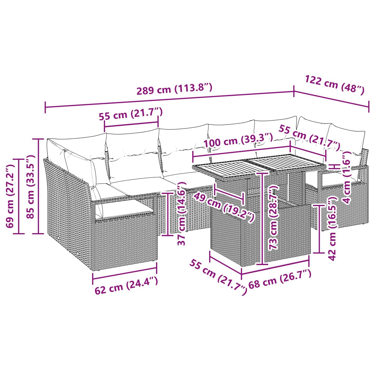 vidaXL Garten-Sofa-Set mit Kissen 8 pcs Grau und Marineblau