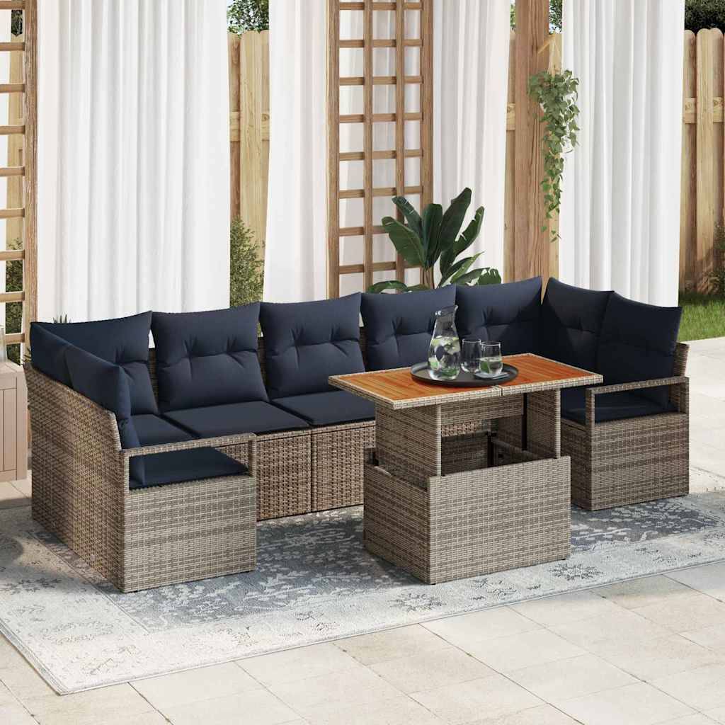 vidaXL Garten-Sofa-Set mit Kissen 8 pcs Grau und Marineblau