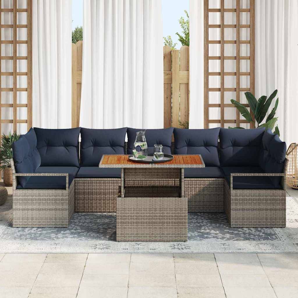 vidaXL Garten-Sofa-Set mit Kissen 8 pcs Grau und Marineblau