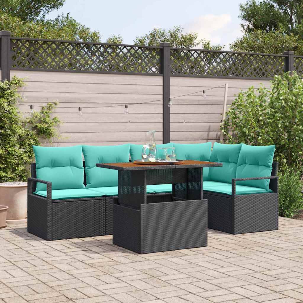 vidaXL Garten Essgruppe mit Kissen 6 pcs Schwarz und Teal