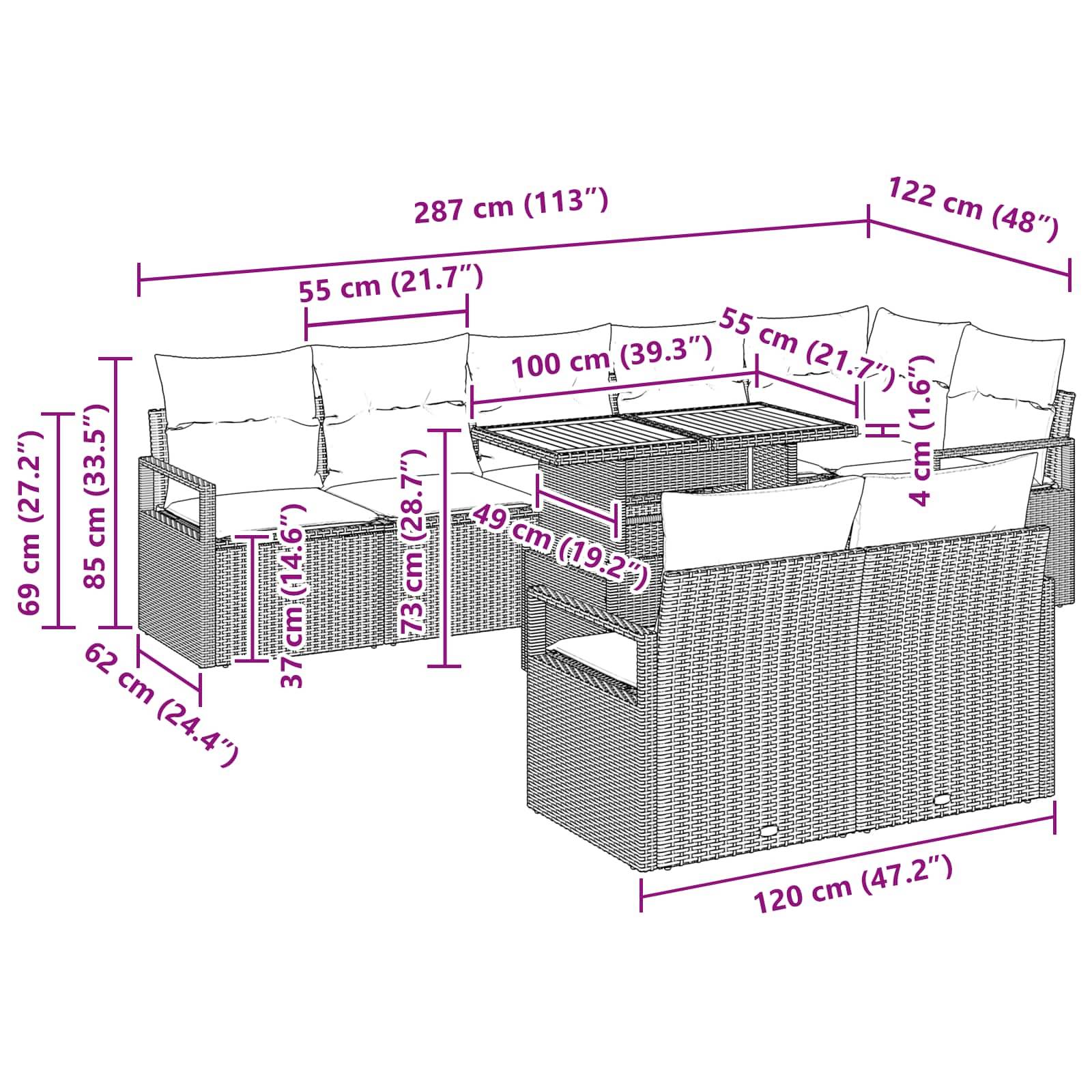 vidaXL Garten Essgruppe mit Kissen 9 pcs Schwarz und Teal