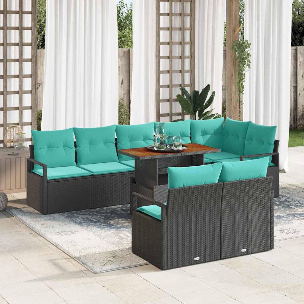 vidaXL Garten Essgruppe mit Kissen 9 pcs Schwarz und Teal