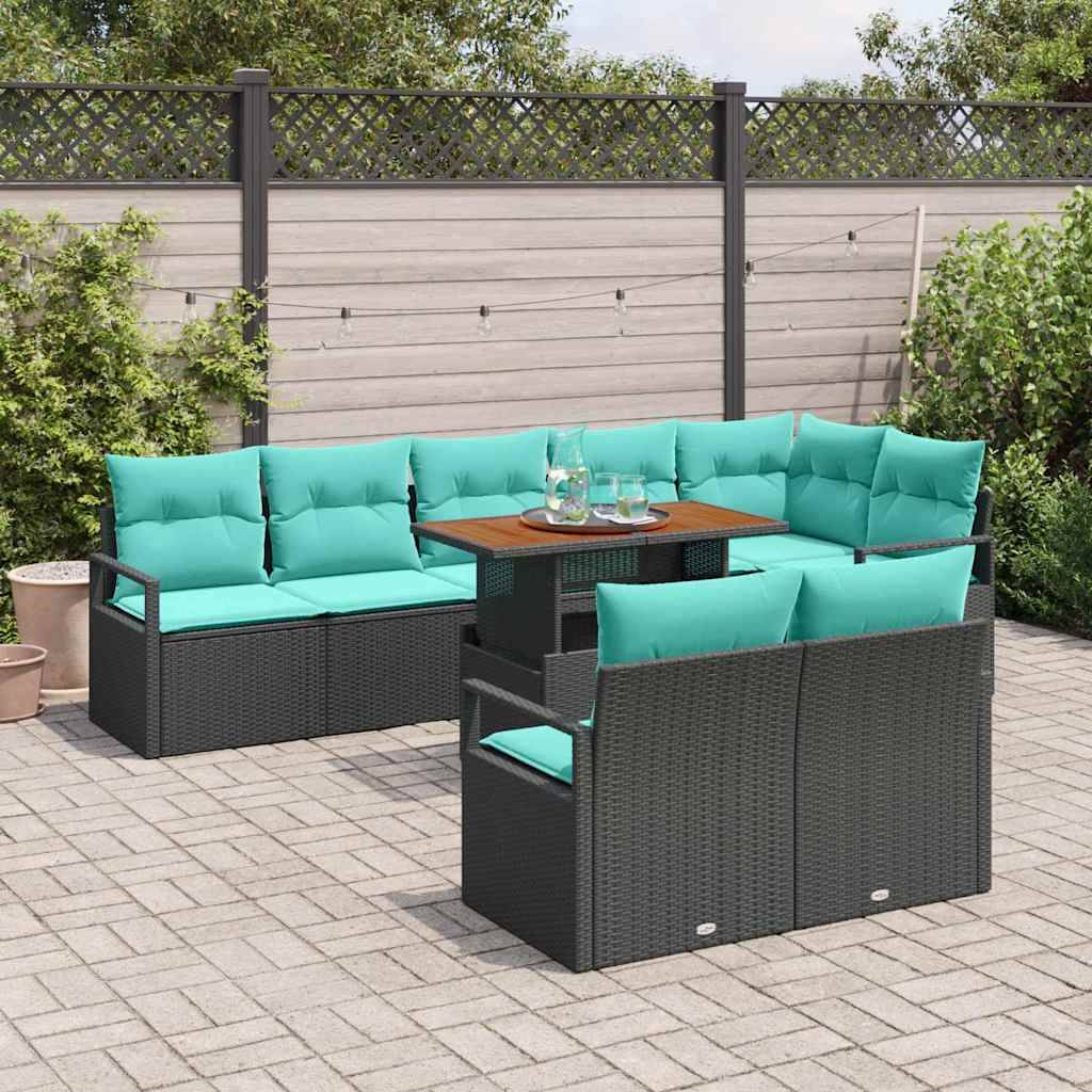 vidaXL Garten Essgruppe mit Kissen 9 pcs Schwarz und Teal