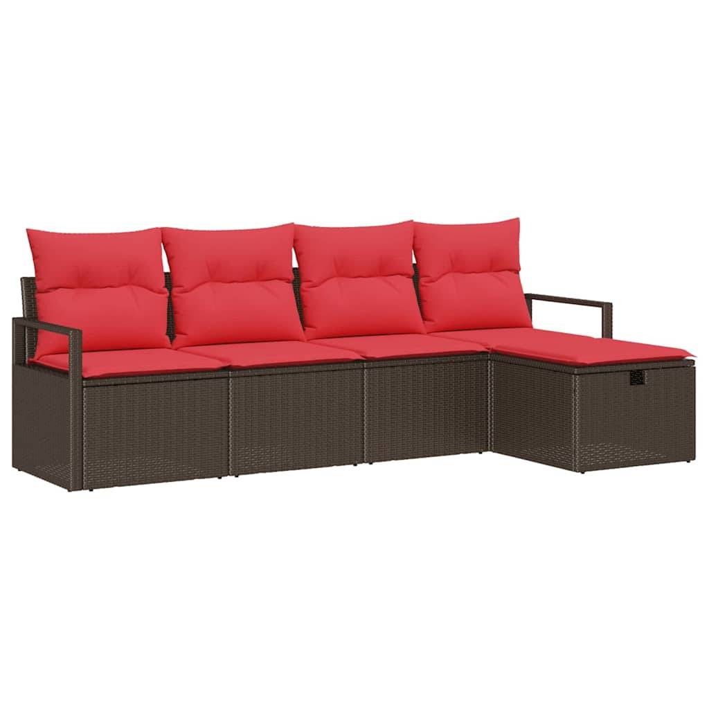 vidaXL Gartensofa-set mit Kissen mit Speicher 5 pcs Braun Poly-Rattan