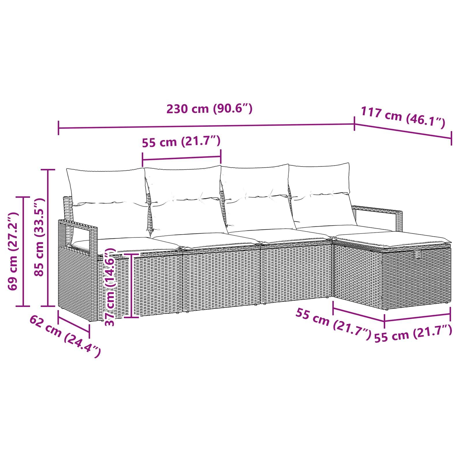 vidaXL Gartensofa-set mit Kissen mit Speicher 5 pcs Braun Poly-Rattan