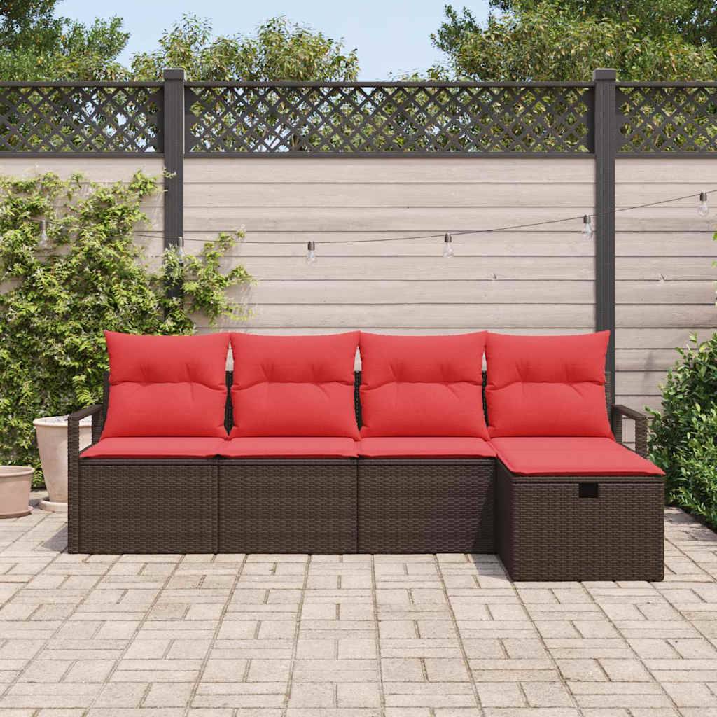 vidaXL Gartensofa-set mit Kissen mit Speicher 5 pcs Braun Poly-Rattan