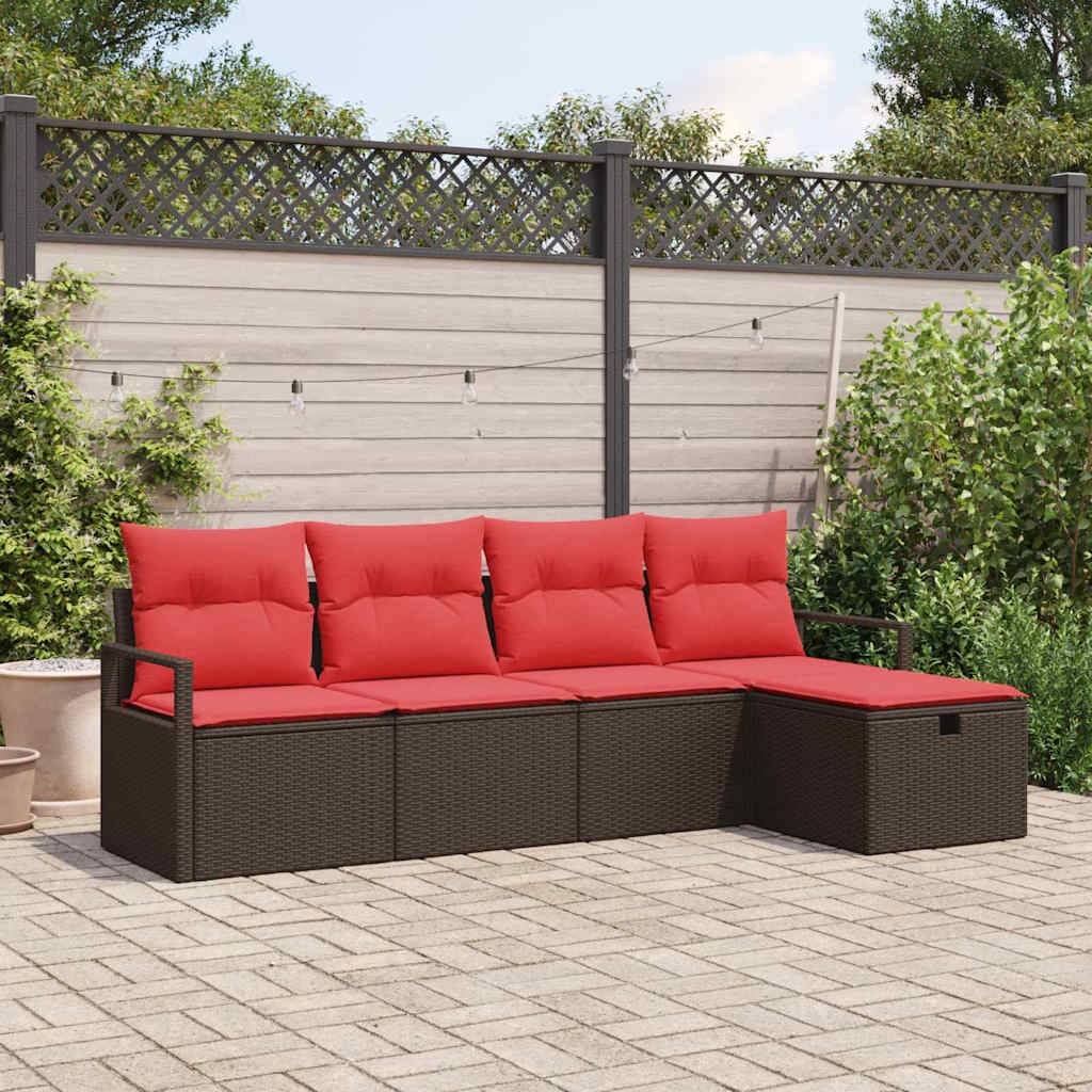 vidaXL Gartensofa-set mit Kissen mit Speicher 5 pcs Braun Poly-Rattan