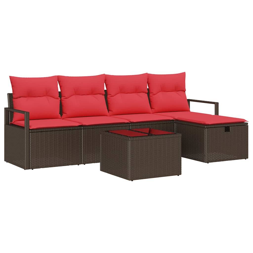 vidaXL Gartensofa-set mit Kissen mit Speicher 6 pcs Braun Poly-Rattan