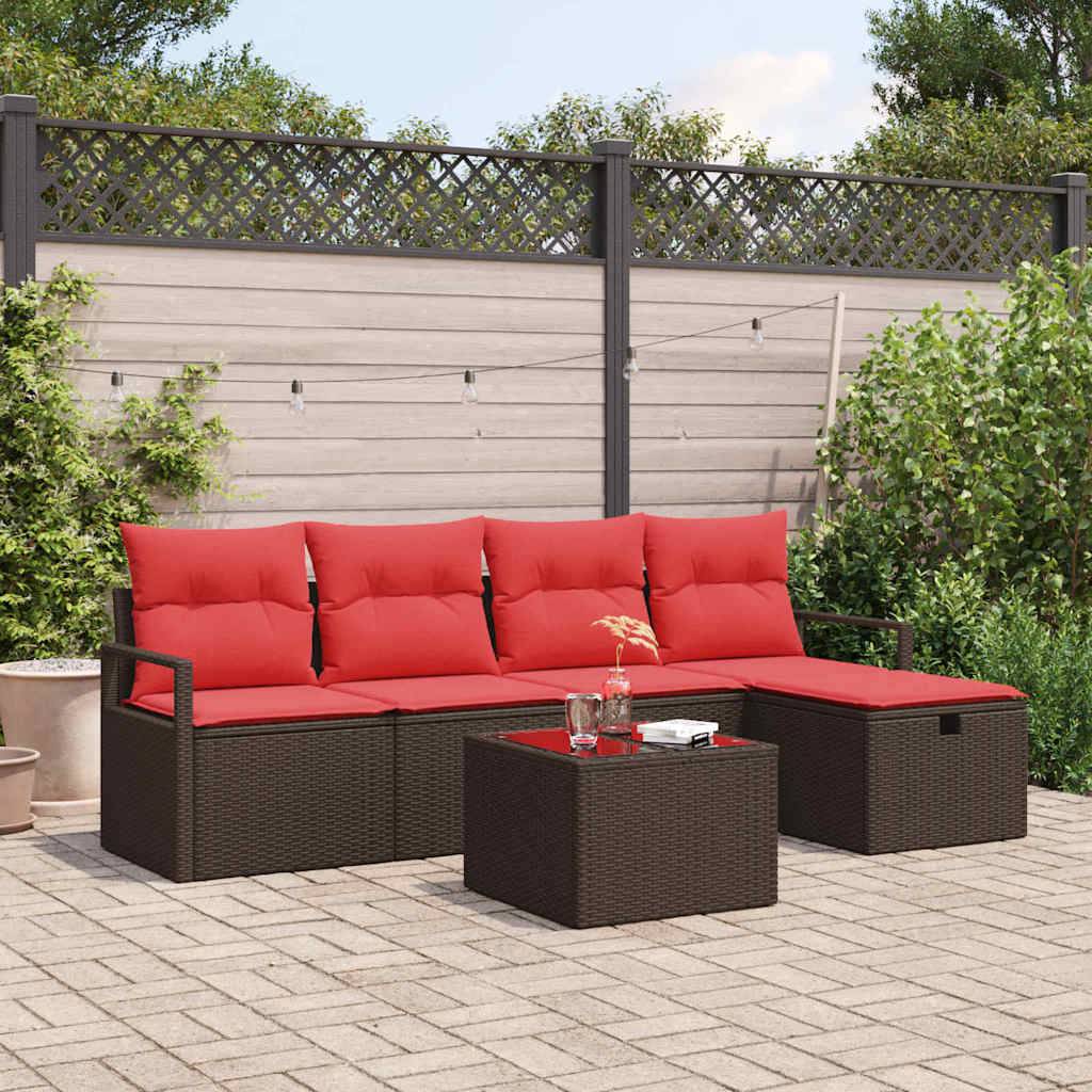 vidaXL Gartensofa-set mit Kissen mit Speicher 6 pcs Braun Poly-Rattan