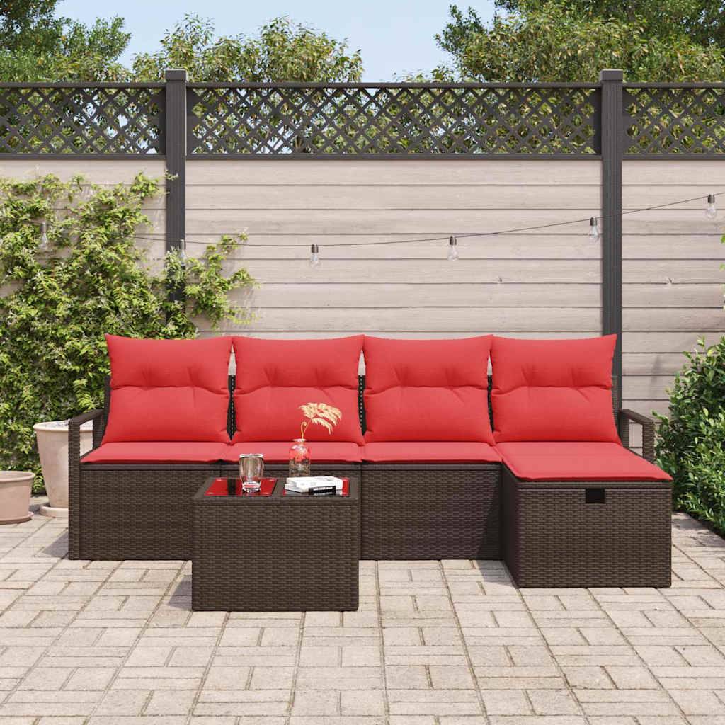 vidaXL Gartensofa-set mit Kissen mit Speicher 6 pcs Braun Poly-Rattan