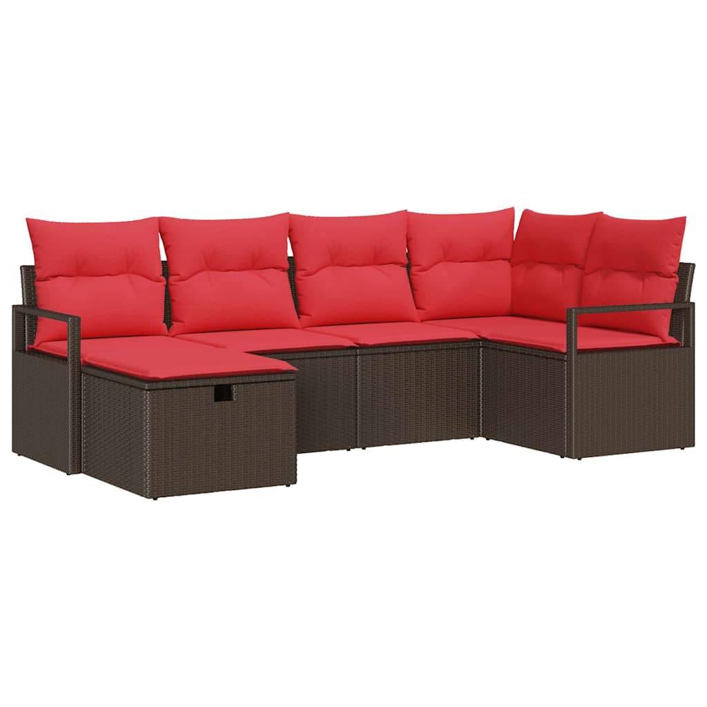 vidaXL Gartensofa-set mit Kissen mit Speicher 6 pcs Braun Poly-Rattan