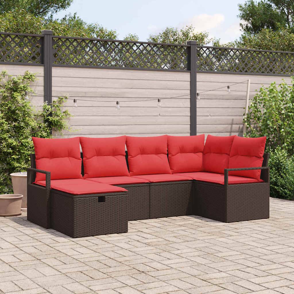vidaXL Gartensofa-set mit Kissen mit Speicher 6 pcs Braun Poly-Rattan