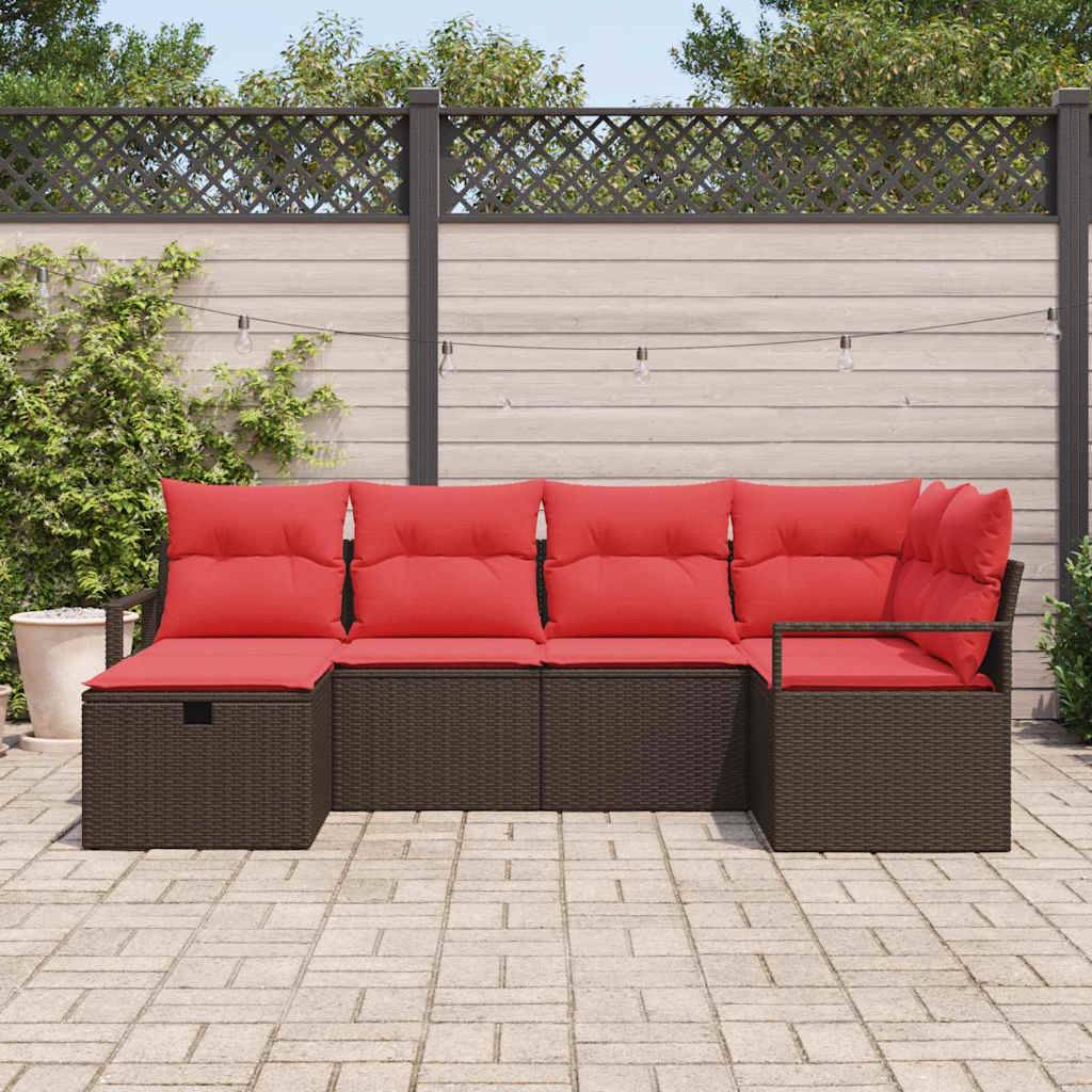 vidaXL Gartensofa-set mit Kissen mit Speicher 6 pcs Braun Poly-Rattan