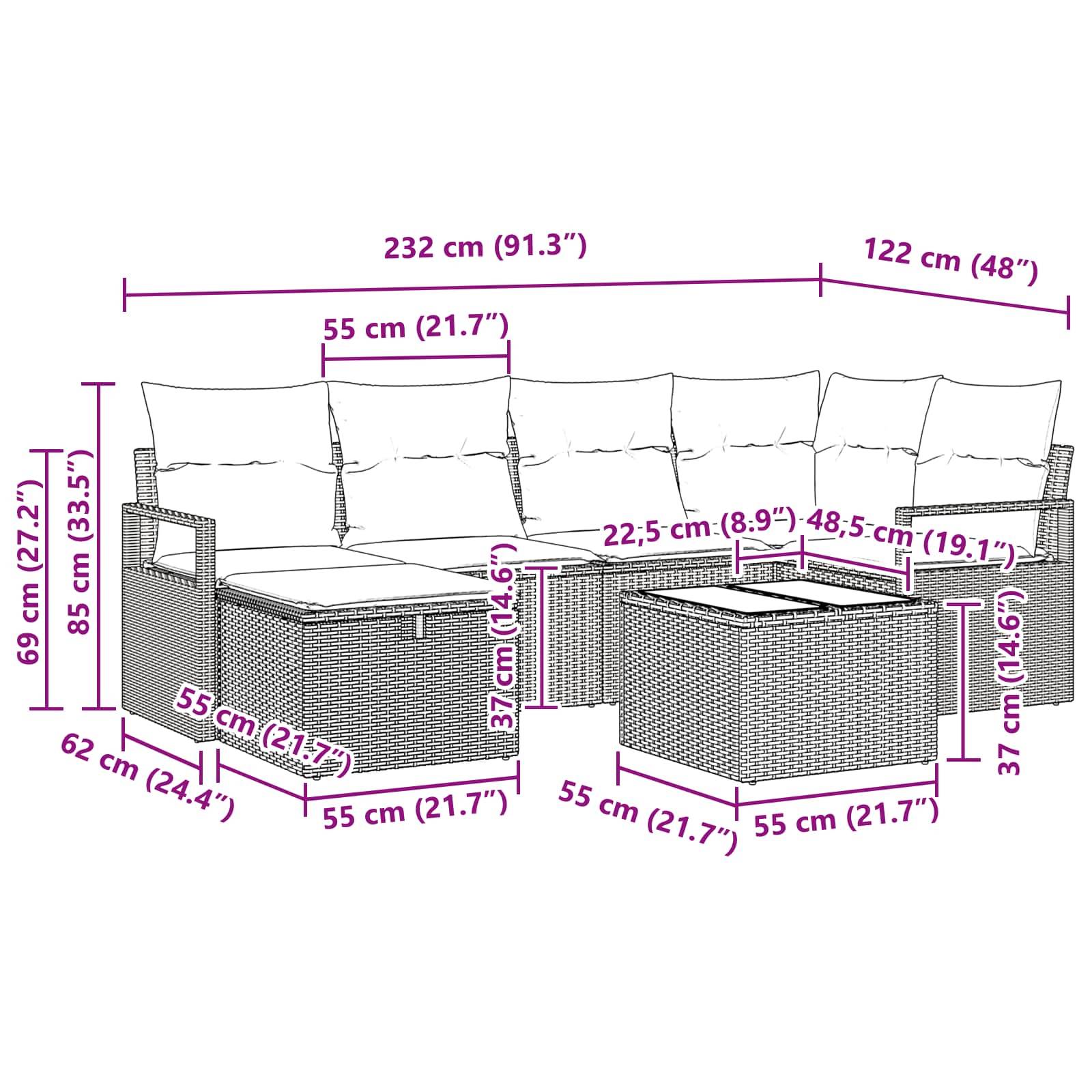 vidaXL Gartensofa-set mit Kissen mit Speicher Poly-Rattan
