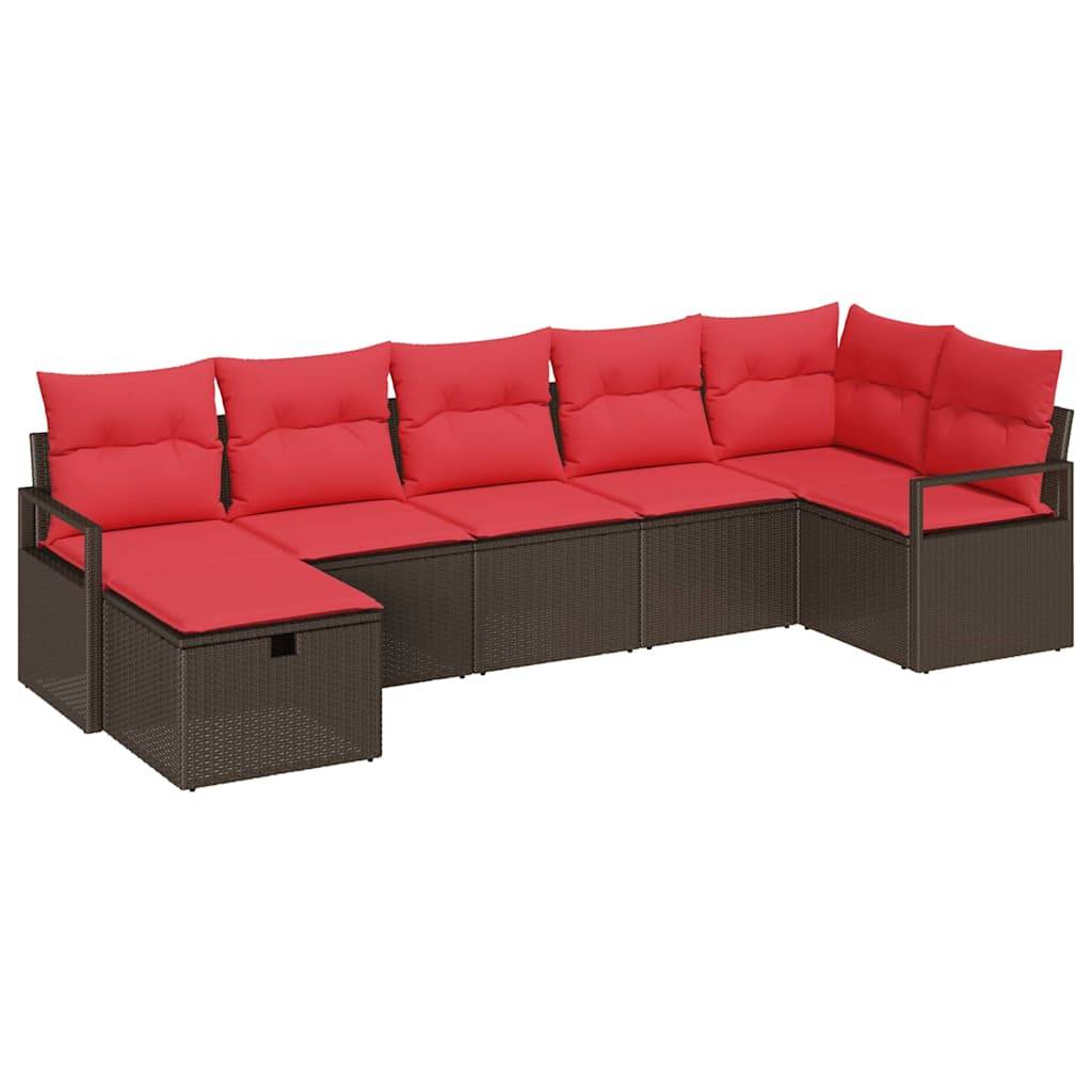 vidaXL Sofa Set mit Kissen 7 pcs Braun und Rot Poly-Rattan