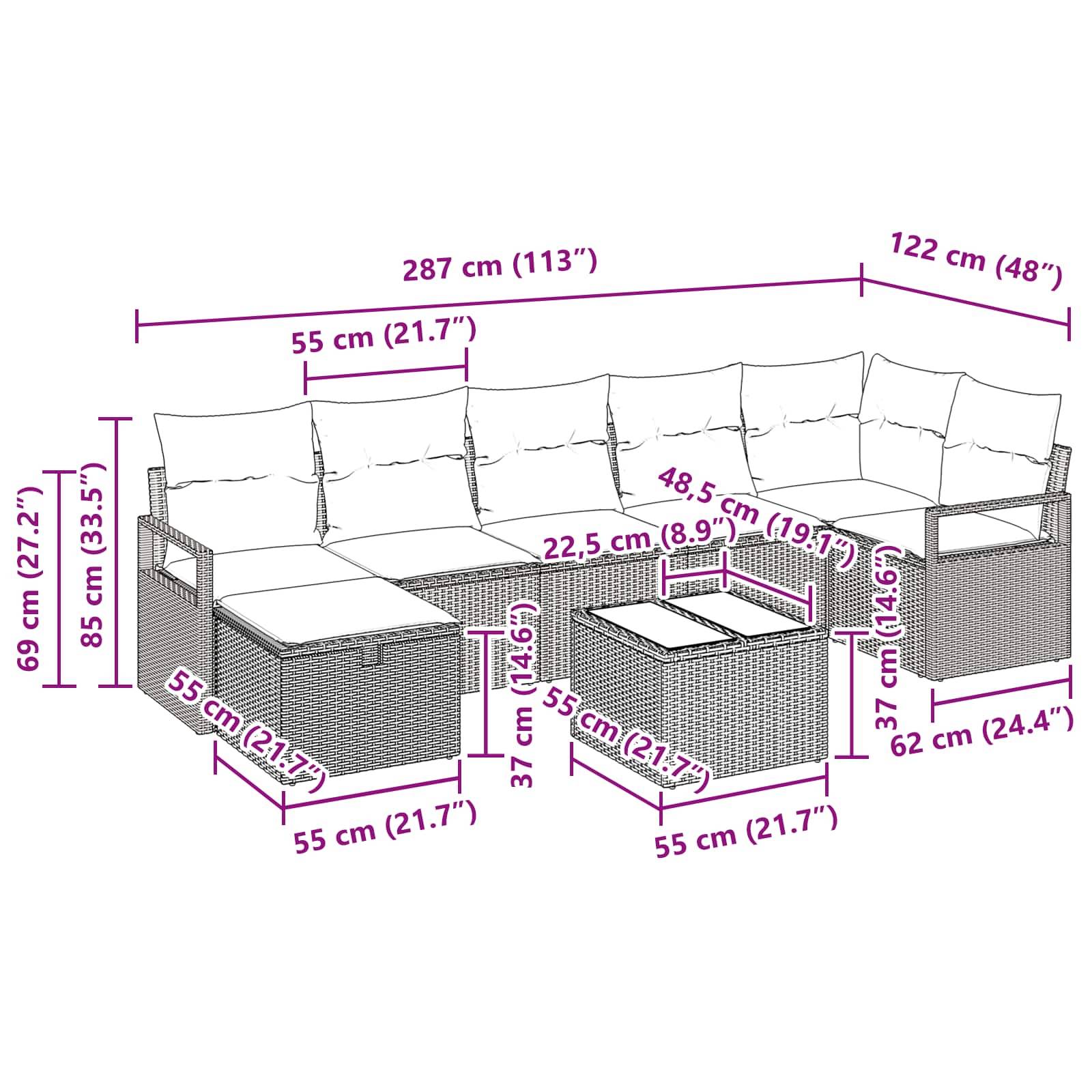 vidaXL Sofa Set mit Kissen 5 pcs Poly-Rattan