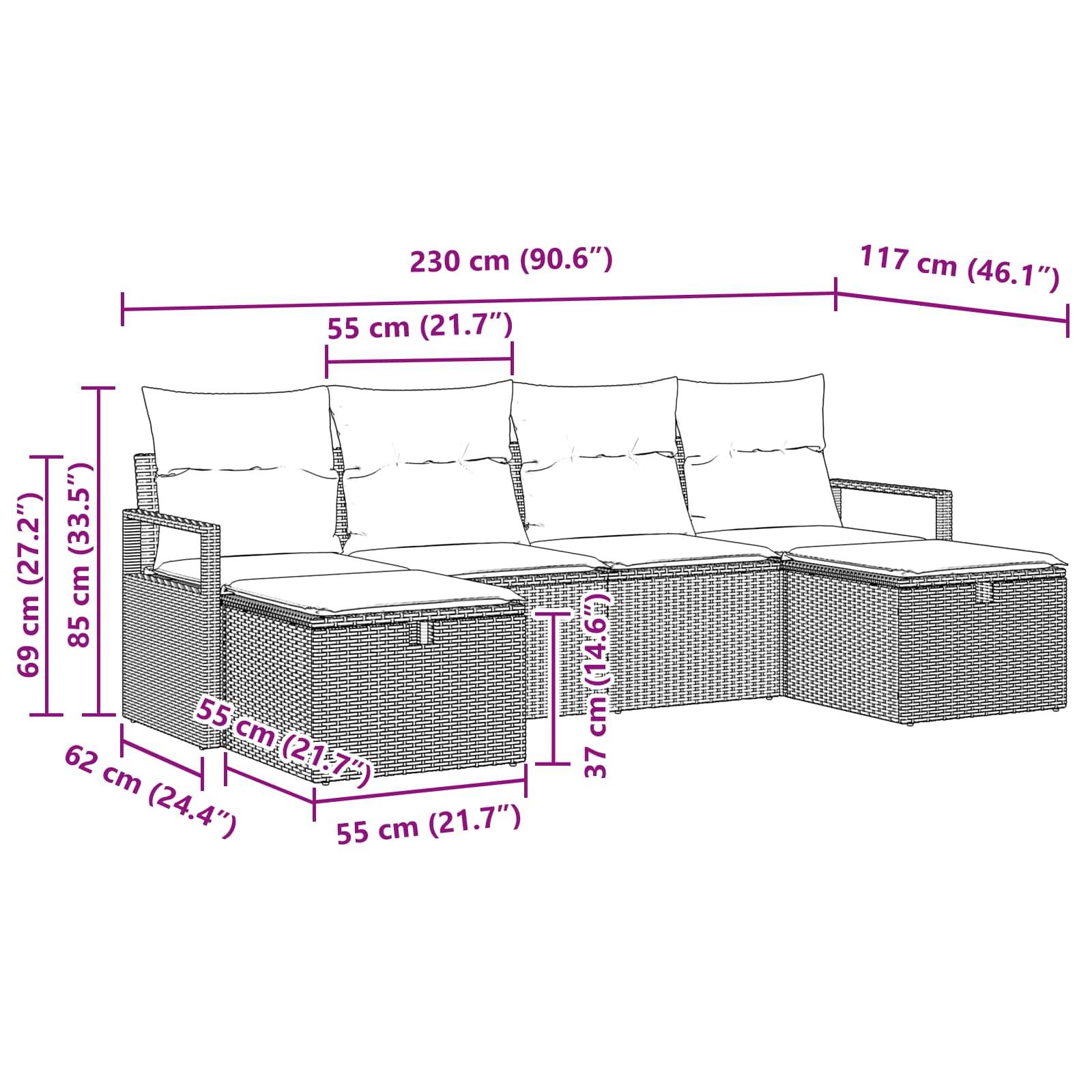 vidaXL Sofa Set mit Kissen 5 pcs Poly-Rattan