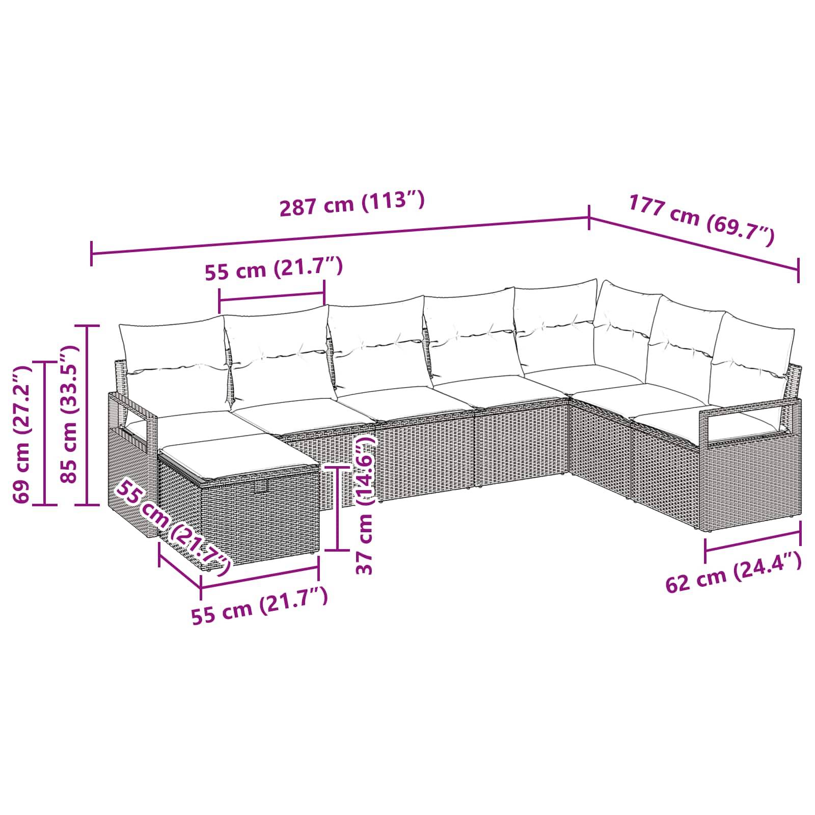 vidaXL Sofa Set mit Kissen 6 pcs Poly-Rattan