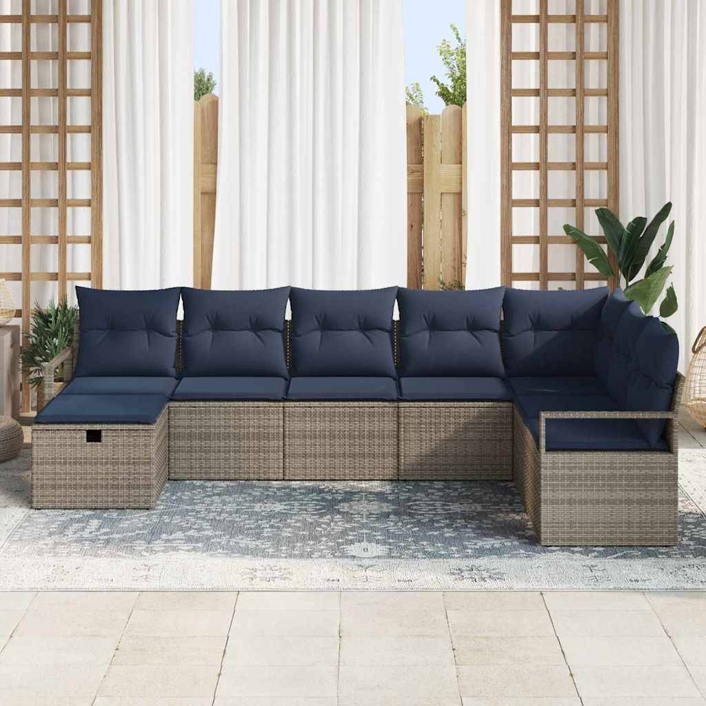 vidaXL Sofa Set mit Kissen mit Speicher Grau Poly-Rattan