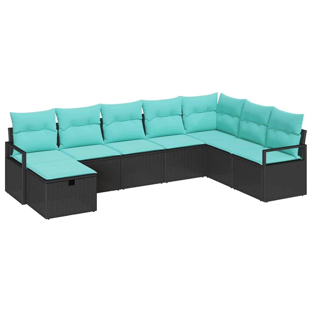 vidaXL Sofa Set mit Kissen mit Speicher 8 pcs Schwarz Poly-Rattan