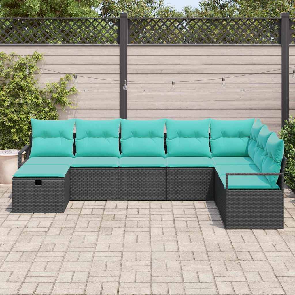 vidaXL Sofa Set mit Kissen mit Speicher 8 pcs Schwarz Poly-Rattan
