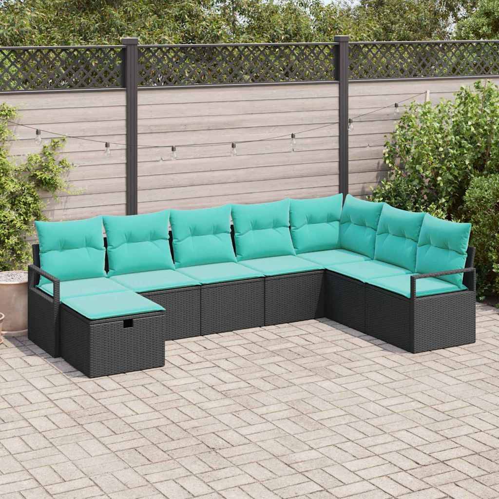 vidaXL Sofa Set mit Kissen mit Speicher 8 pcs Schwarz Poly-Rattan