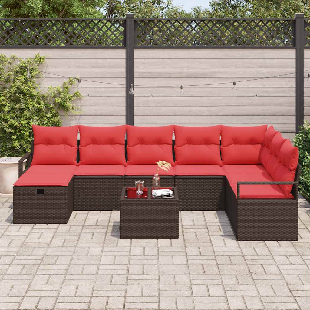 vidaXL Sofa Set mit Kissen mit Speicher Braun Poly-Rattan