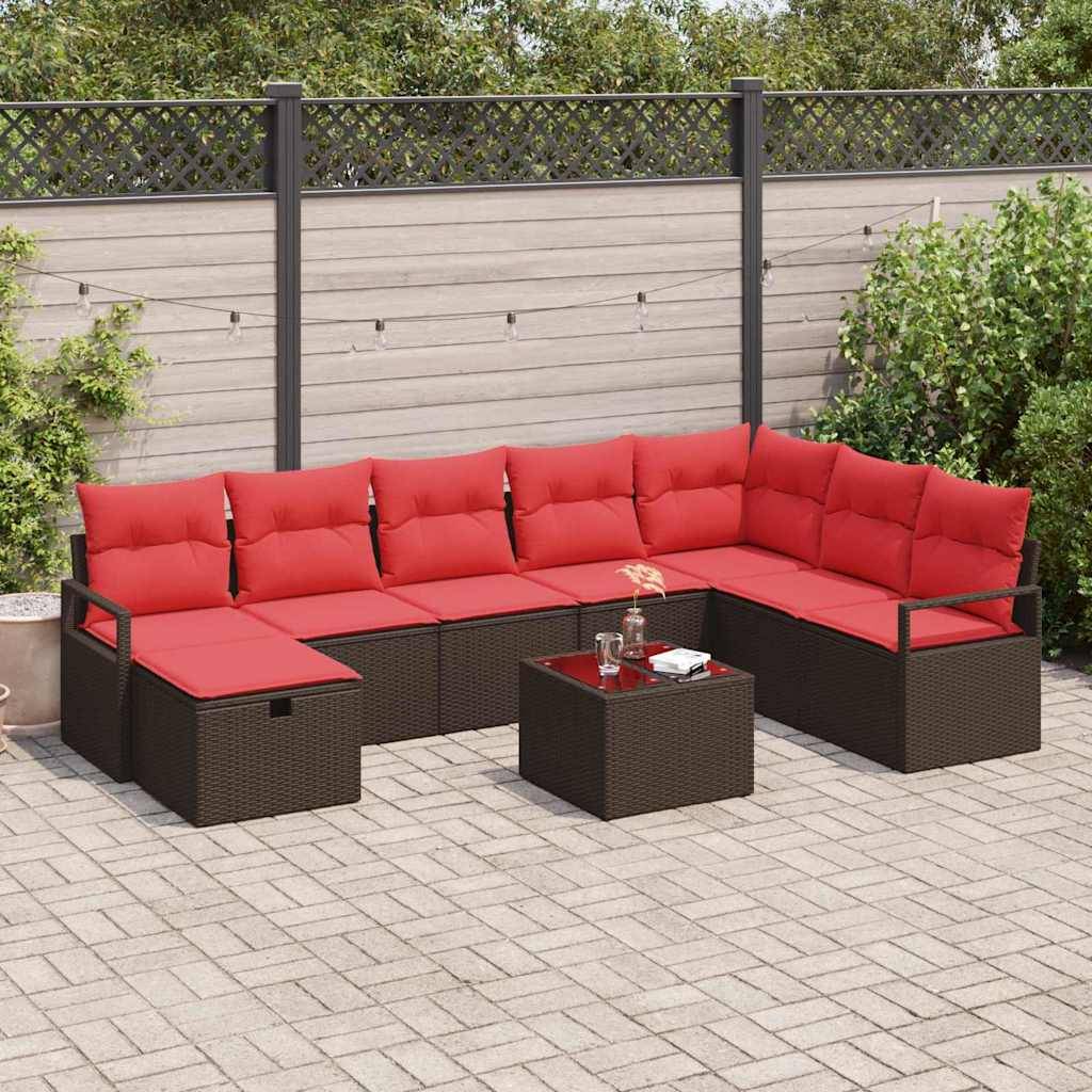 vidaXL Sofa Set mit Kissen mit Speicher Braun Poly-Rattan