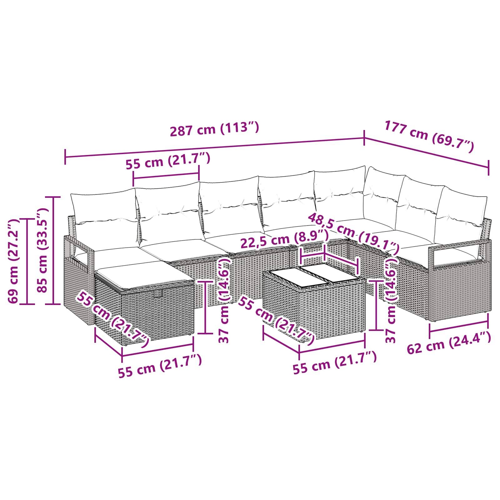 vidaXL Sofa Set mit Kissen 5 pcs Poly-Rattan