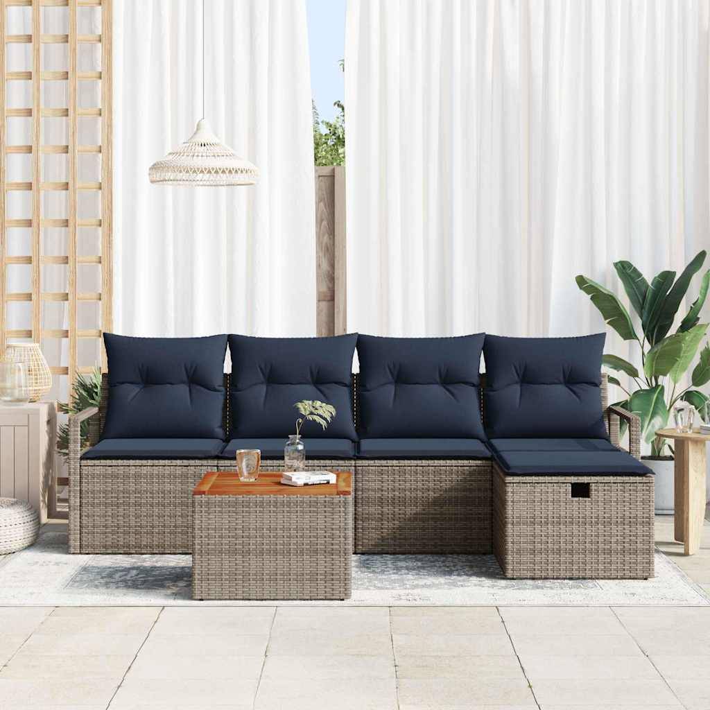 vidaXL Gartensofa-set mit Kissen mit Speicher 6 pcs Grau Poly-Rattan