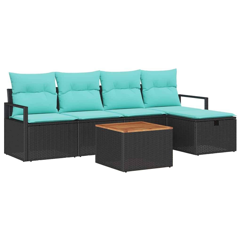 vidaXL Gartensofa-set mit Kissen 6 pcs Schwarz Poly-Rattan