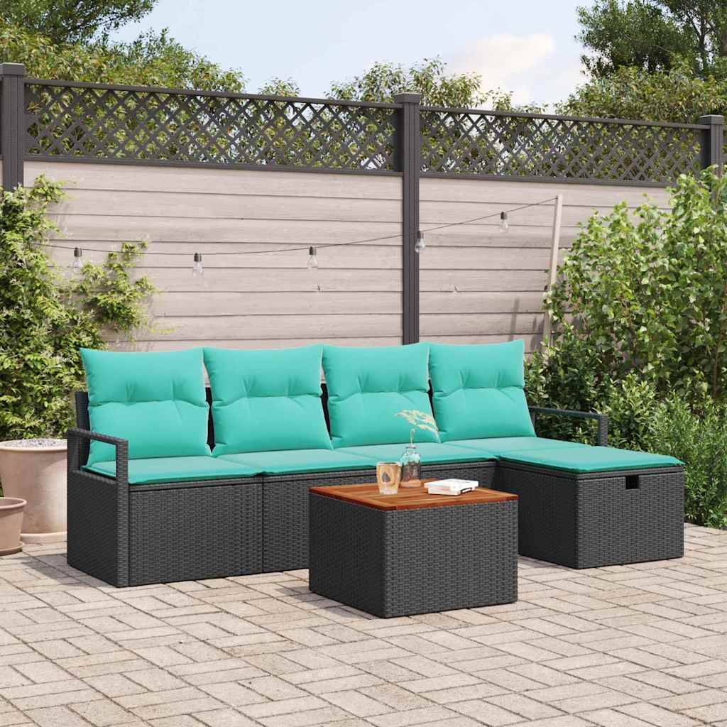 vidaXL Gartensofa-set mit Kissen 6 pcs Schwarz Poly-Rattan