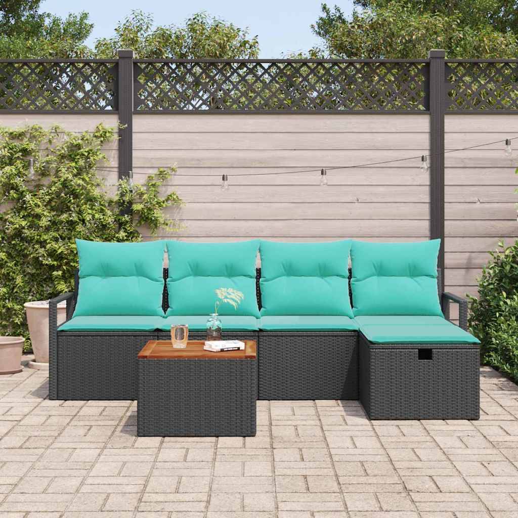 vidaXL Gartensofa-set mit Kissen 6 pcs Schwarz Poly-Rattan