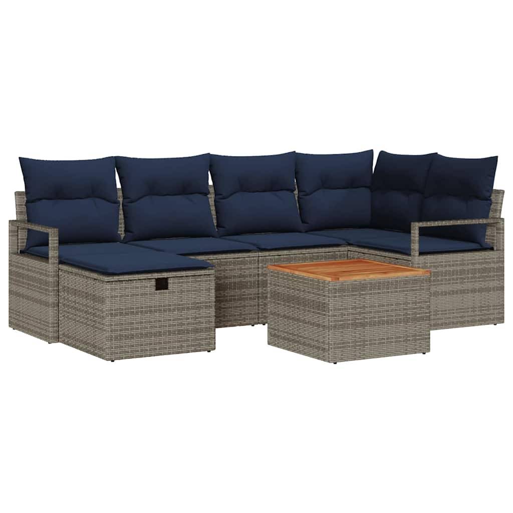 vidaXL Gartensofa-set mit Kissen mit Speicher 7 pcs Grau Poly-Rattan