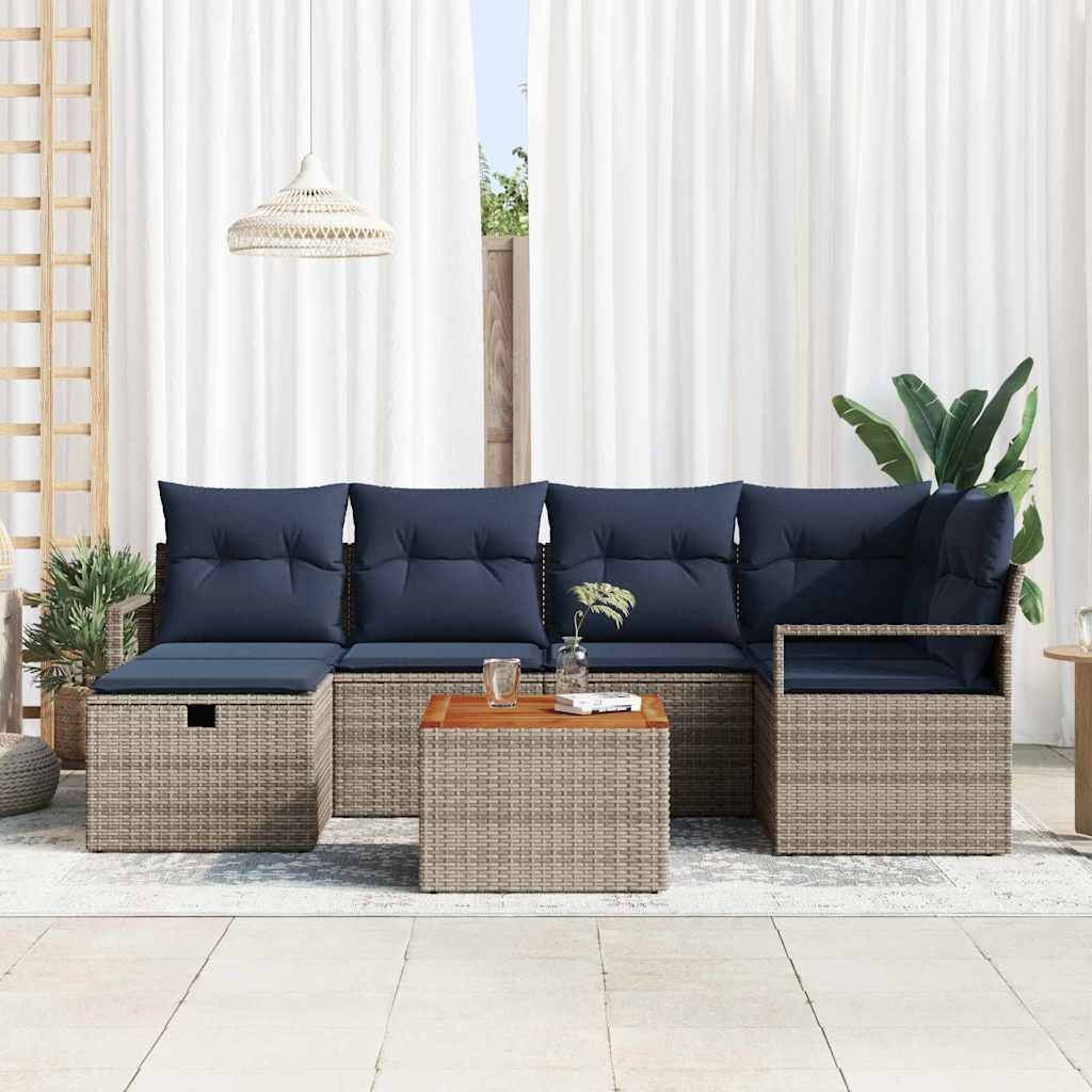 vidaXL Gartensofa-set mit Kissen mit Speicher 7 pcs Grau Poly-Rattan