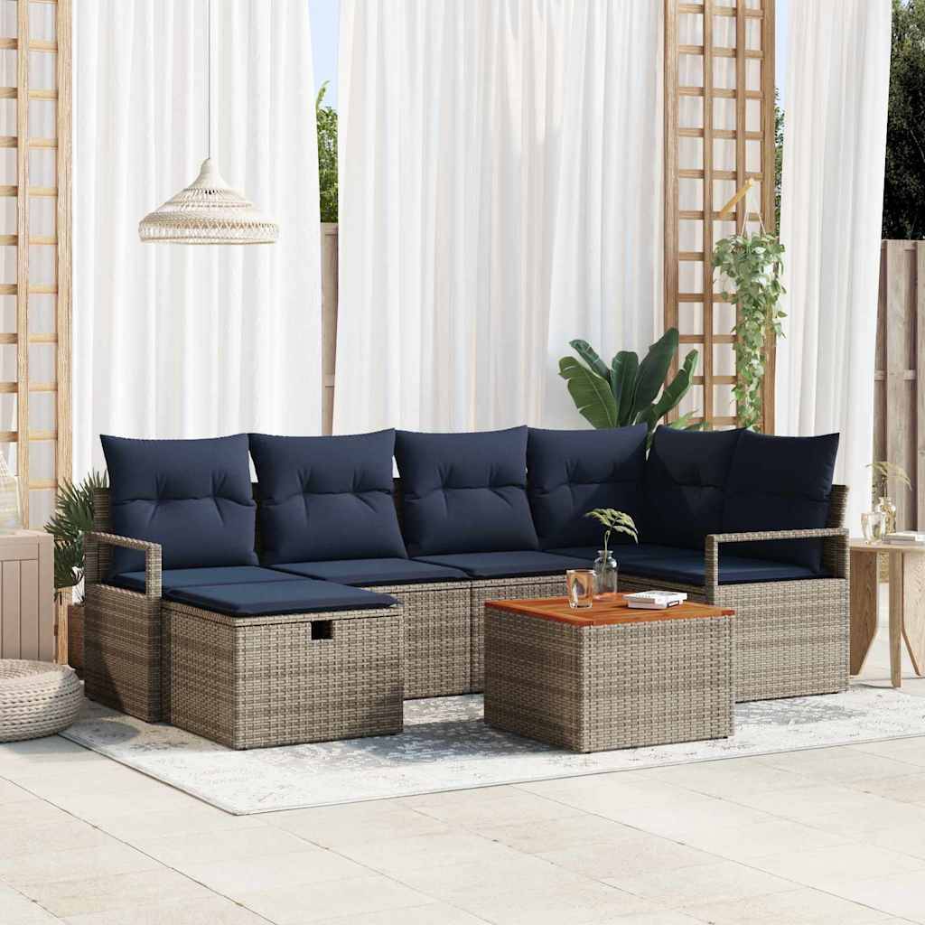vidaXL Gartensofa-set mit Kissen mit Speicher 7 pcs Grau Poly-Rattan