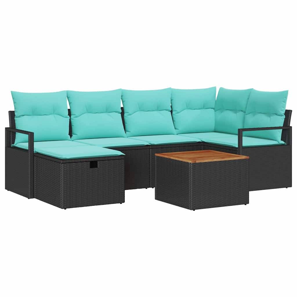 vidaXL Gartensofa-set mit Kissen 7 pcs Schwarz Poly-Rattan