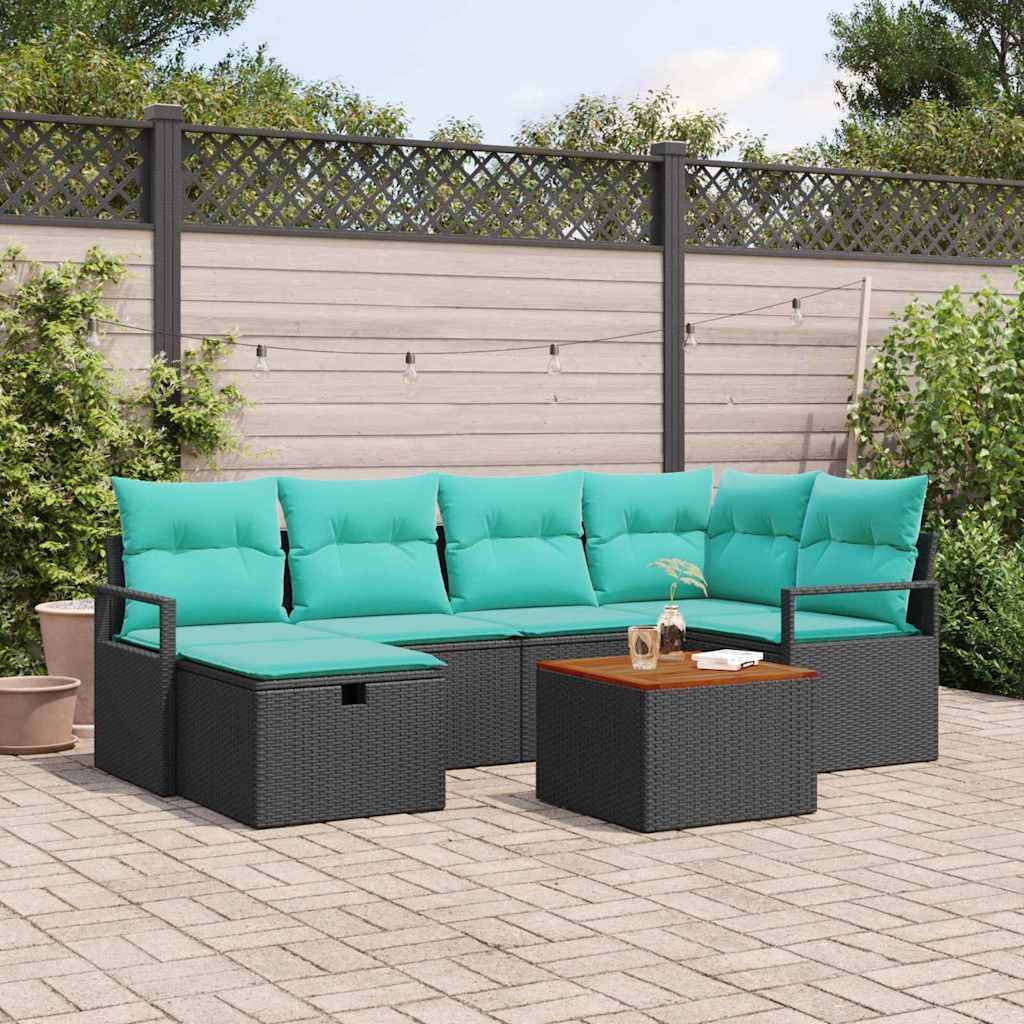 vidaXL Gartensofa-set mit Kissen 7 pcs Schwarz Poly-Rattan