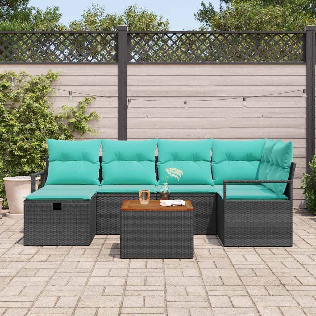 vidaXL Gartensofa-set mit Kissen 7 pcs Schwarz Poly-Rattan