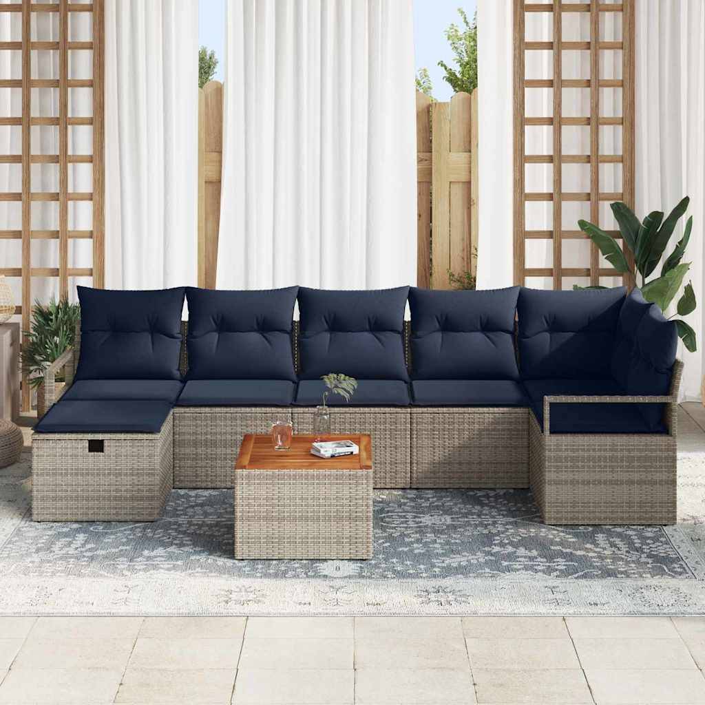 vidaXL Gartensofa-set mit Kissen mit Speicher 8 pcs Grau Poly-Rattan