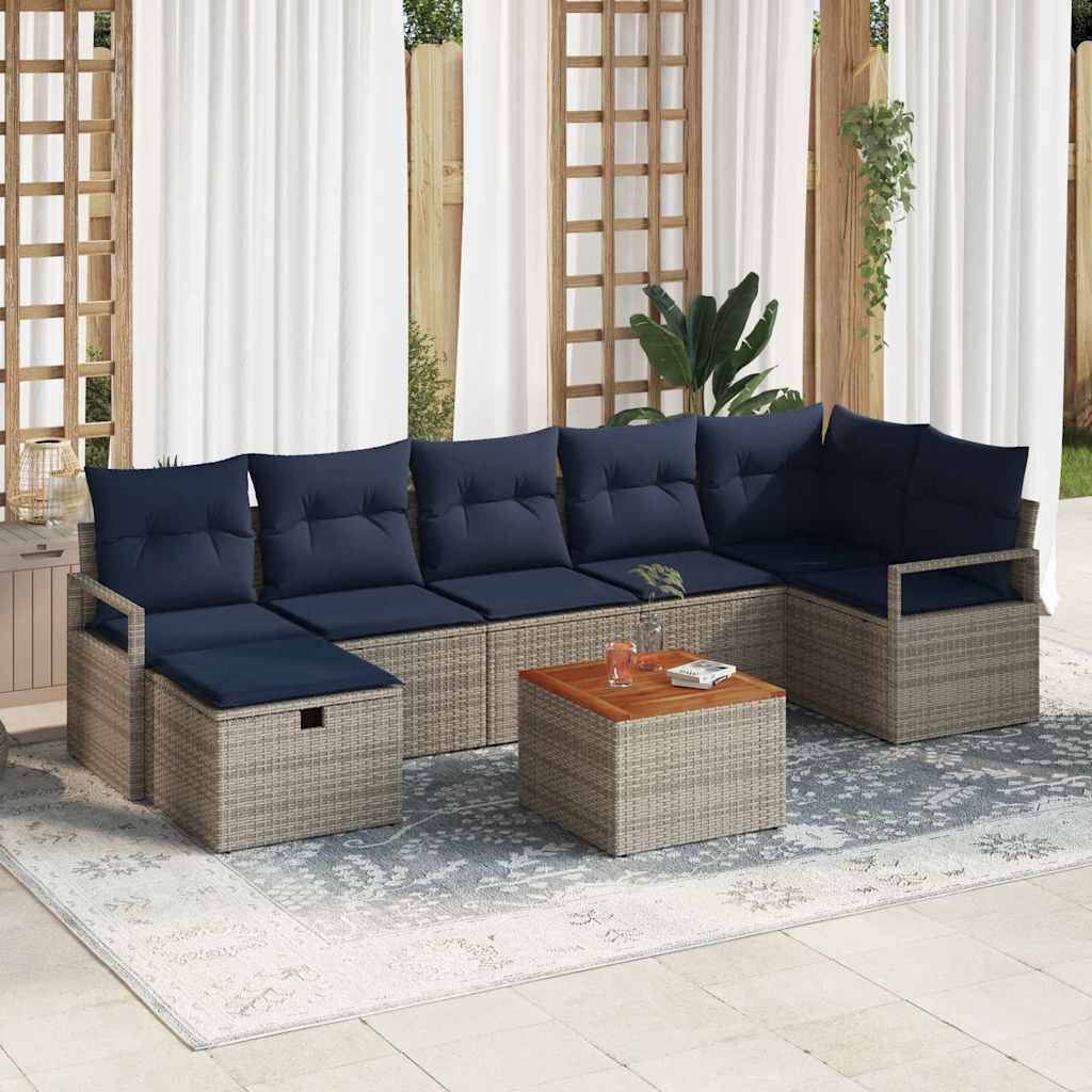 vidaXL Gartensofa-set mit Kissen mit Speicher 8 pcs Grau Poly-Rattan