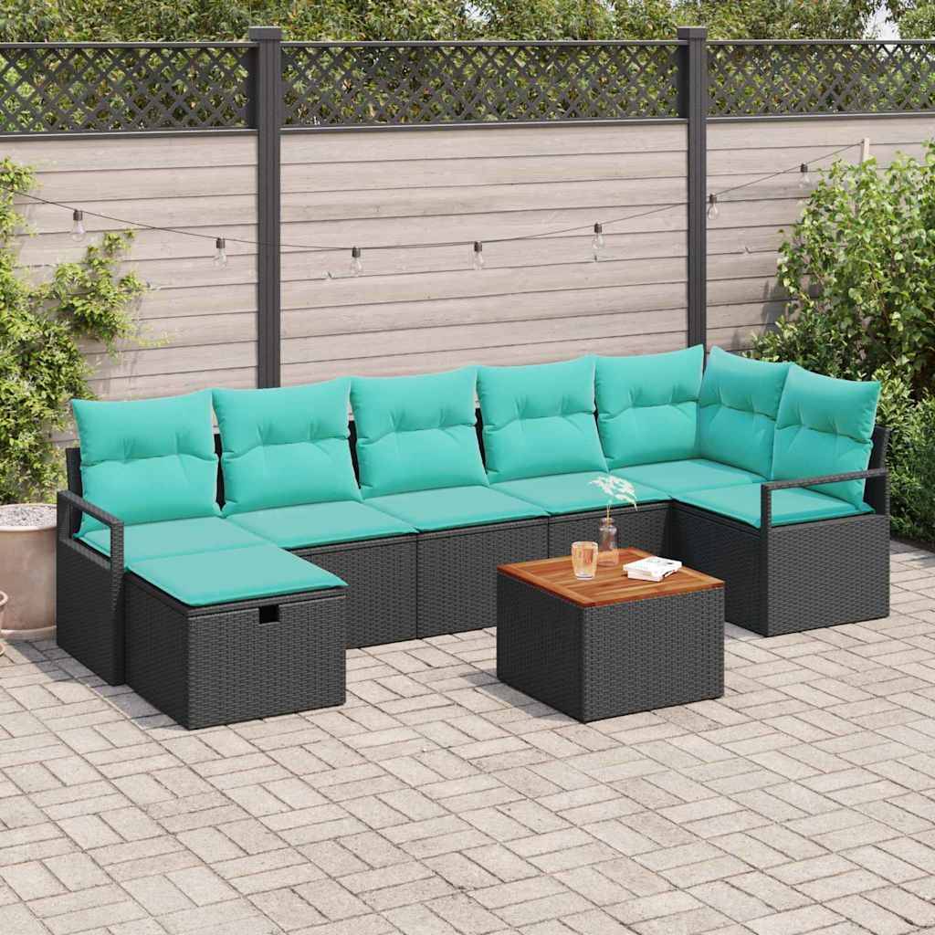vidaXL Gartensofa-set mit Kissen 8 pcs Schwarz Poly-Rattan