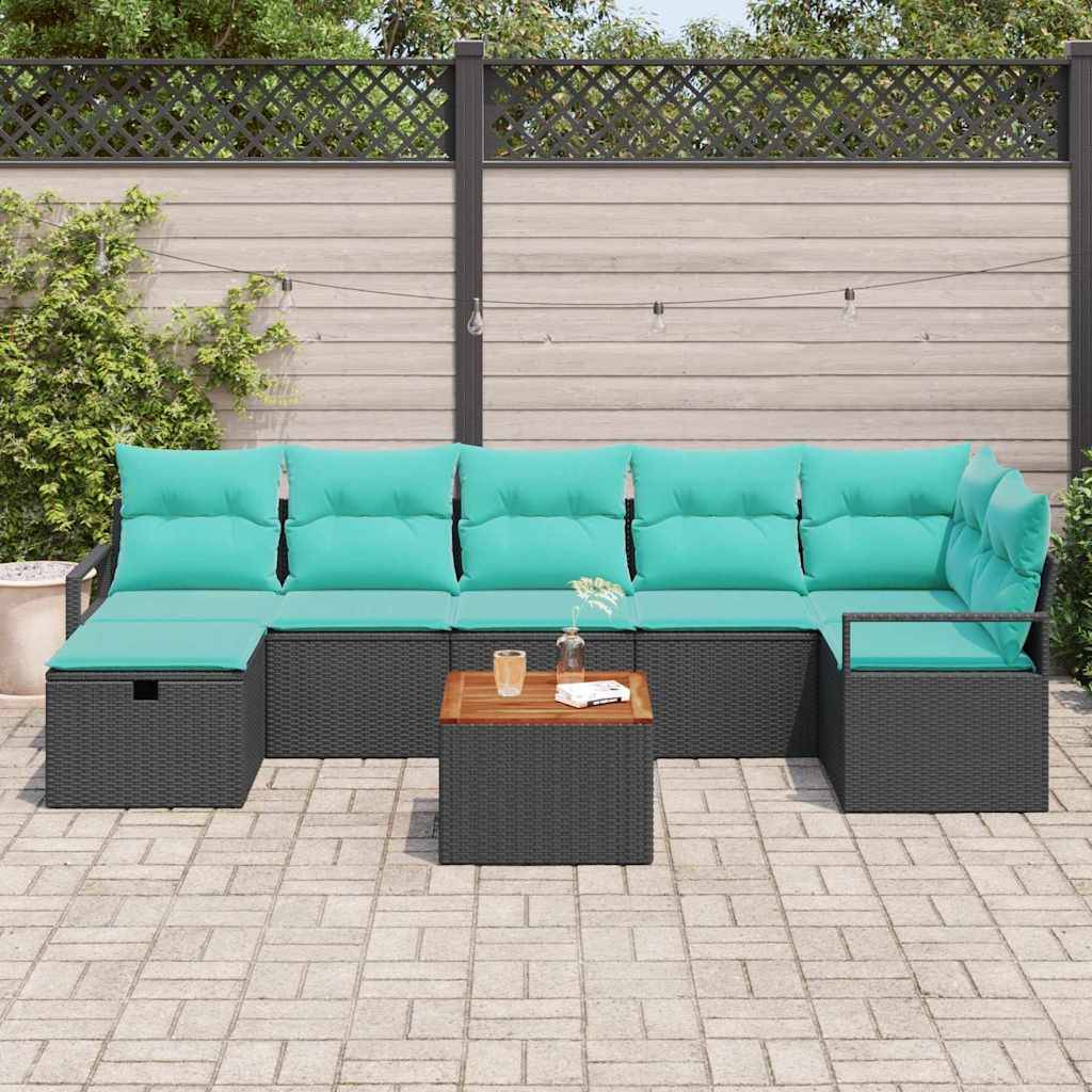 vidaXL Gartensofa-set mit Kissen 8 pcs Schwarz Poly-Rattan